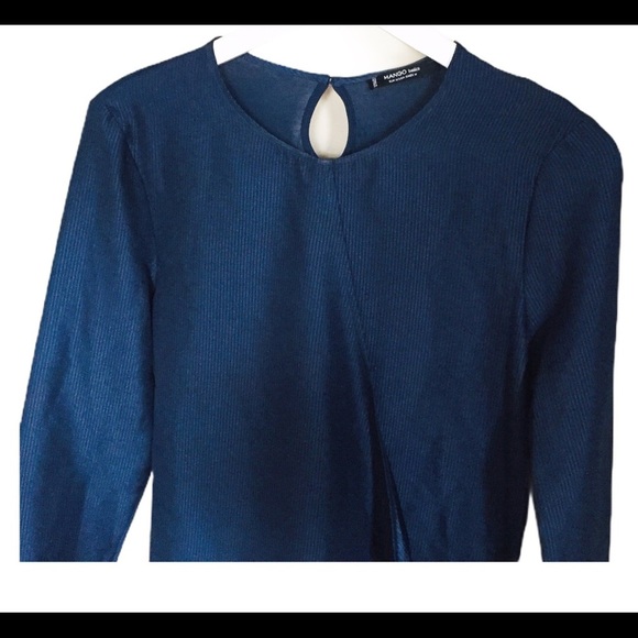 MANGO Wrap Pinstripe Drape Front Blouse With Long Sleeves Navy Blue Top Sz Small - Picture 5 of 12